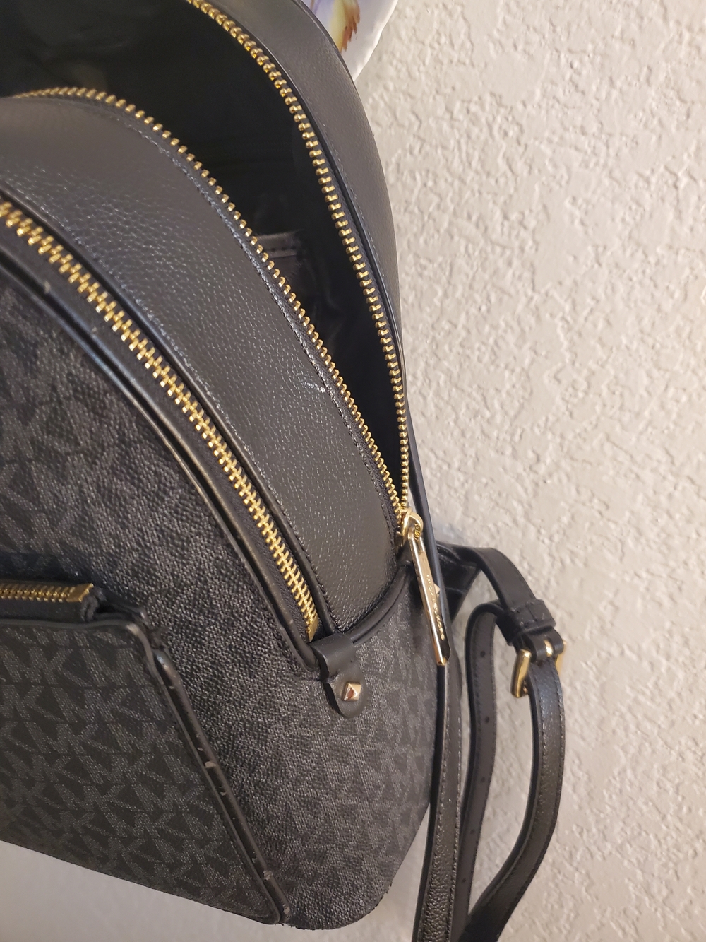 Michael Kors Charcoal MK Monogram Backpack with Gold Hardware - Picture 15 of 16
